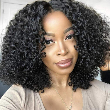 Megalook Bogo Free 6 lnches Deep Part Deep Curly Bob Wigs Natural Black 100% Human Hair Wig