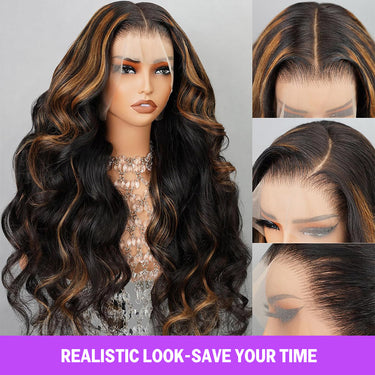 1BP30 Highlight Body Wave Lace Front Wig Realistic Look
