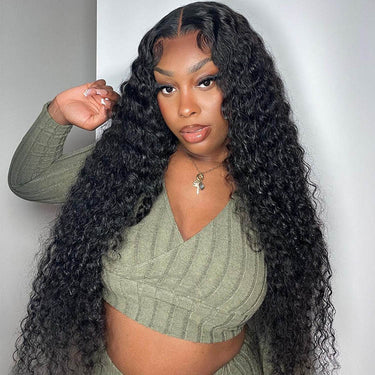 Megalook 4x4 Lace Closure Deep Wave Wigs Natural Black Realistic Hairline Preplucked With Baby Hair