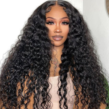 Megalook 4x4 Lace Closure Deep Wave Wigs Natural Black Realistic Hairline Preplucked With Baby Hair
