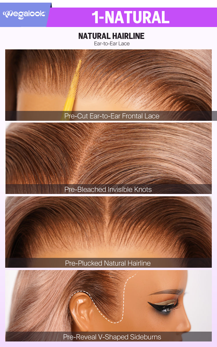 Strawberry Blonde Ombre 13x6 Glueless Wig Natural Hairline Details