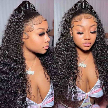 Megalook 360 Full Lace Glueless Jerry Curly Wigs Invisi Drawstring Natural Black Pull & Go