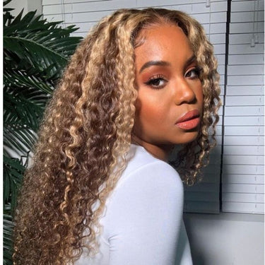 Megalook Bogo Free 13x4 Lace Front Highlight Honey Blonde Deep Wave Wig 100% Human Hair