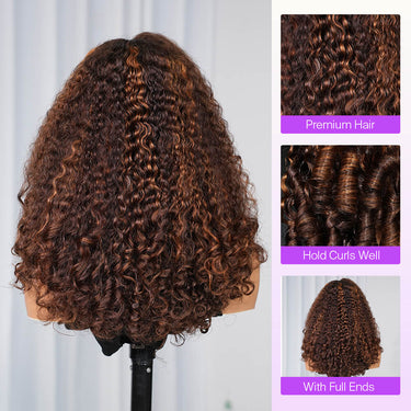 Brown Highlight Curly 13x6 Three Go Wig With Finger Coil Ends Hold Curls Well