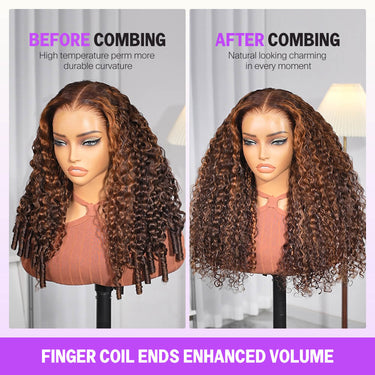 4p30 Curly 13x6 Three Go Wig With Finger Coil Ends Before VS After Combing