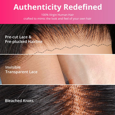 Megalook 6x5 Invisible knots Glueless Straight Wigs Pre-cut Lace Natural Black Beginner Friendly