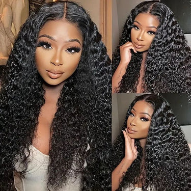 Megalook Bogo Free Water Wave Wig Swiss Lace 180% Density 4x4 Lace Closure Wig Natural Black Wig