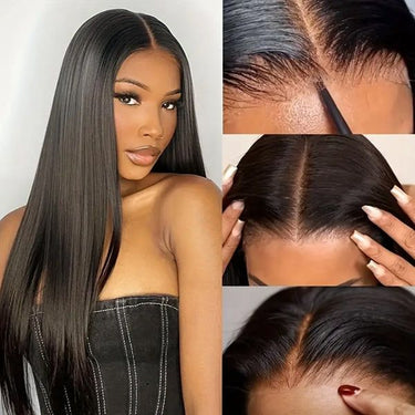 Megalook 6x5 Invisible Knots Glueless Straight Wigs Pre-cut Lace Natural Black Breathable Cap