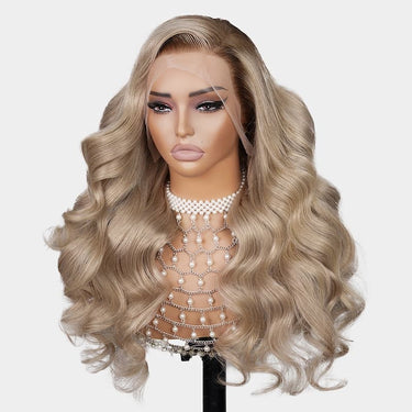 Megalook 6x5 Invisible Knots & 13x4 Lace Frontal Ash Blonde Ombre Loose Body Wave Wigs Natural Hairline