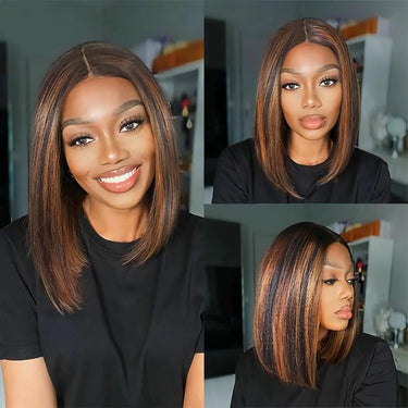Megalook Bogo Free 13x4 Bob Lace Wig Pre-Plucked Highlight 1BP30 Straight 100% Human Hair Wig