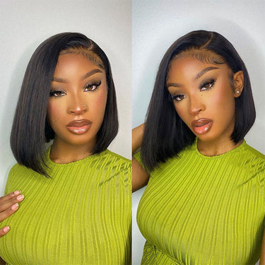 Megalook 13x4 Lace Frontal Straight Bob Wigs Pre-cut Lace Natural Black Beginner Friendly