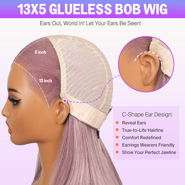 Ash Purple 13*5 Glueless Bob Wig With C-Shaped Ear Design