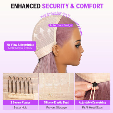 Ash Purple 13*5 Glueless Bob Wig 3D Security Comfort Cap