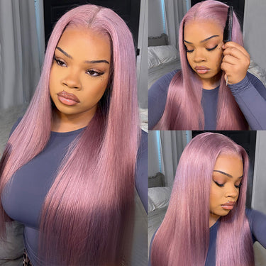 Ash Purple Straight 13x6 Three Go Glueless Wig Model Show
