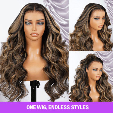 Megalook 13x6 Three-Go™ Balayage Highlight Glueless Wigs Silky Straight With Drawstring 100% Human Hair Wig