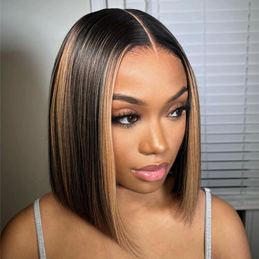 Megalook Bogo Free Balayage Highlight/#613 Blonde 6x5 Bob Wigs Straight Pre-Cut Lace Closure Wigs