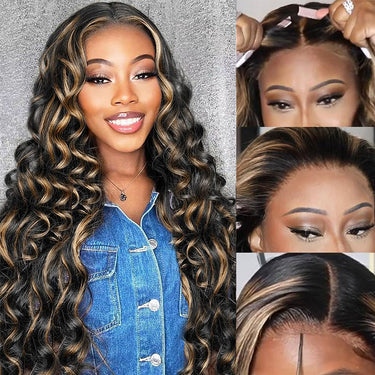 Megalook 6x5 Invisible Knots Glueless Balayage Highlight Loose Deep Wave Wigs Realistic Hairline Beginner Friendly