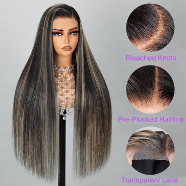 Megalook 13x6 Three-Go™ Auburn Highlights On Black Glueless Wigs Silky Straight With Drawstring 100% Human Hair Wig
