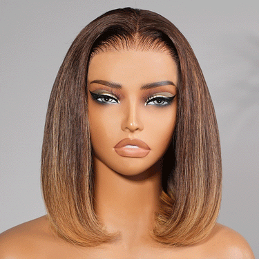 Megalook 13x5 Pre-All Glueless Brown Ombre Straight Bob invisible knots Breathable Cap Beginner Friendly