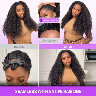 Kinky Curly Half Wig Seamless With Native Hairline