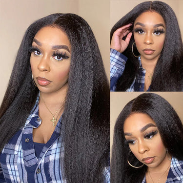 Megalook Glueless Yaki Straight Wig Upgrade V Part Wig No Leave Out Protective Styles