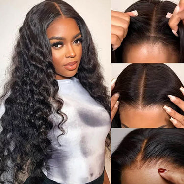 Megalook 6x5 Invisible Knots Glueless Loose Deep Wave Wigs Pre-cut Lace Natural Black Breathable Cap