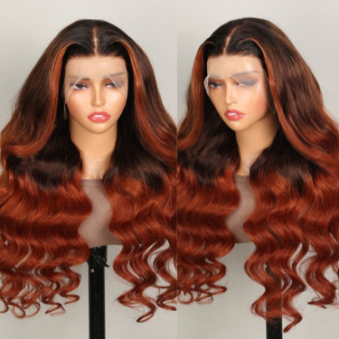 Megalook 13x4 Lace Frontal Black to Ginger Ombre Body Wave Invisible Knots Natural Edges