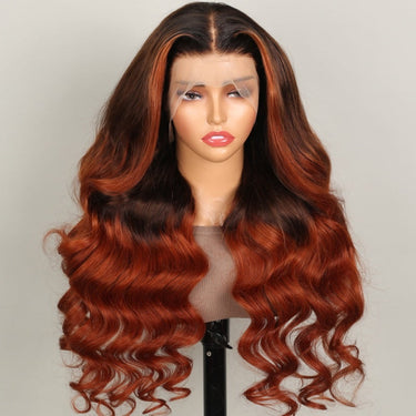 Megalook 13x4 Lace Frontal Black to Ginger Ombre Body Wave Invisible Knots Natural Edges