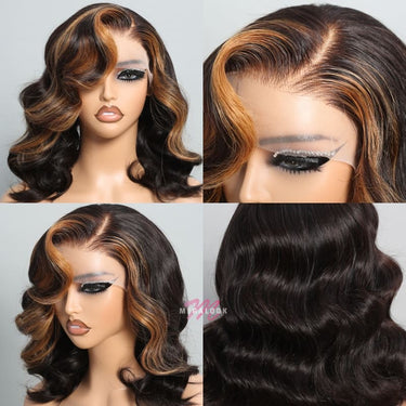 Megalook 6x5 Invisible Knots Glueless Balayage Higlight Straight Bob Realistic Hairline Beginner Friendly