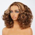 Honey Blonde Highlight Bouncy Curly Wig On Sides