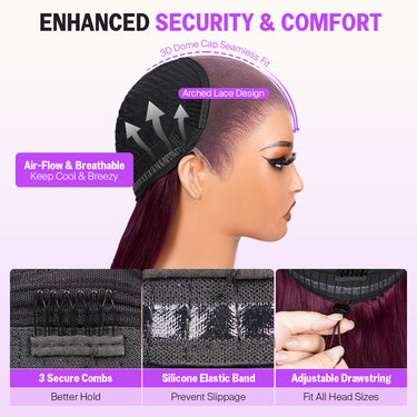 Plum 13x6 Three Go Wig Enhanced Security