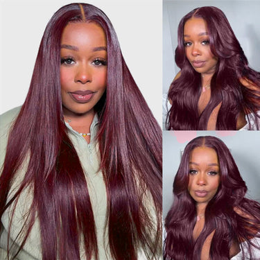 Plum Straight And Body Wave 13x6 Three Go Wig