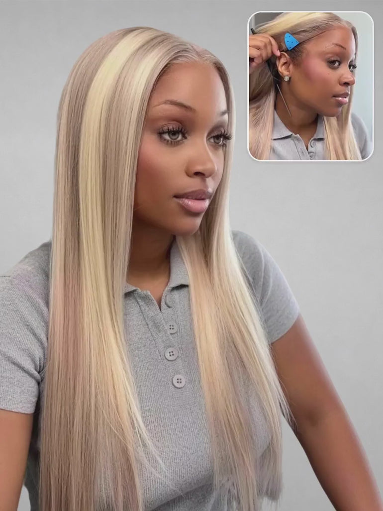 Blonde Highlight Silky Straight 13x6 Three-Go Glueless Wigs &autoplay