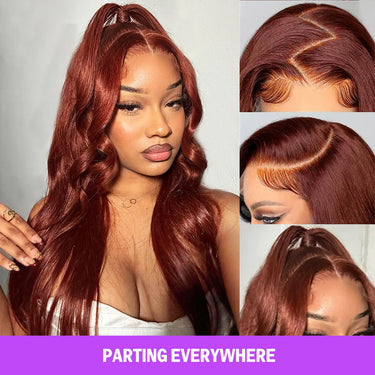 Megalook 13x4 Lace Frontal Reddish Brown Loose Body Wave Invisible Knots Natural Edges