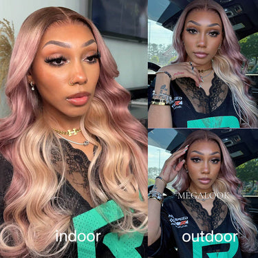 Strawberry Blonde Ombre 13x6 Glueless Wig Model Indoor Outdoor