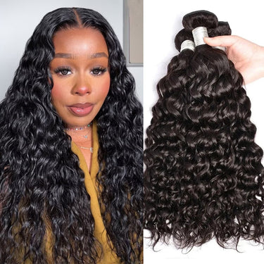 Megalook 10A Water Wave Virgin Hair Natural Black 3 Bundles Brazilian Human Hair Extension 10-30 inches