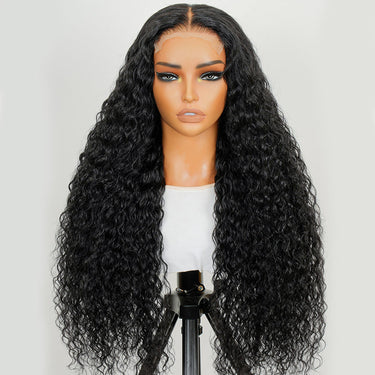 Megalook 4x4 Lace Closure Water Wave Wigs Natural Black Realistic Hairline