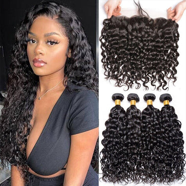 Megalook Water Wave 3 Bundles Virgin Human Hair With 13*4 Ear to Ear Lace Frontal Closure 10A Grade Deal