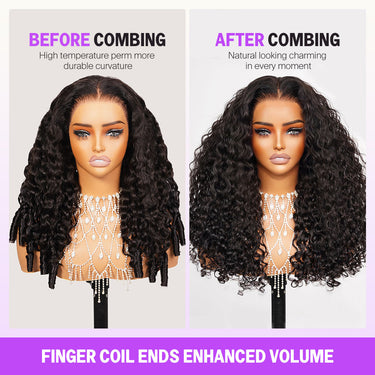 Water Wave 13x6 Glueless Wig With Finger Coil Ends Enhanced Volume