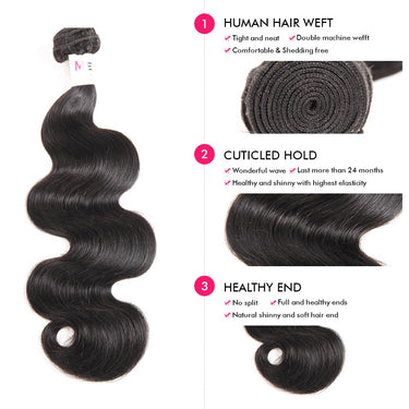 Megalook 12-40 inch Body Wave Hair 1 Piece Bundle Unprocessed Virgin Human Hair Weaves Natural Extensions