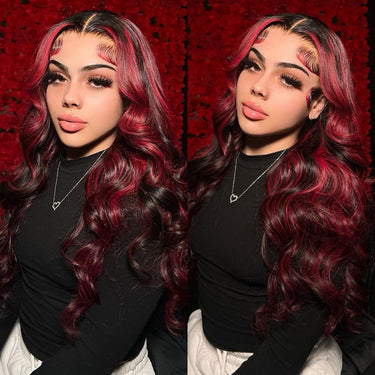 Megalook 13x4 Lace Frontal Red Highlight Body Wave Invisible Knots Breathable Cap