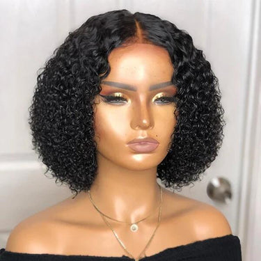 Megalook Bogo Free T Part Jerry Curly Bob Natural Black 100% Human Hair Wig
